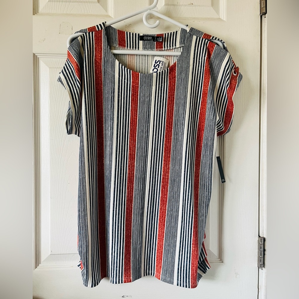 CURE.‎ Red and Black Striped Tunic Top Sz L